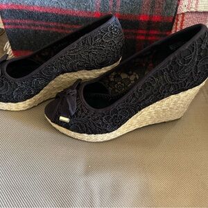 Kelly & Katie   Ladies Black Lace Wedge Shoes